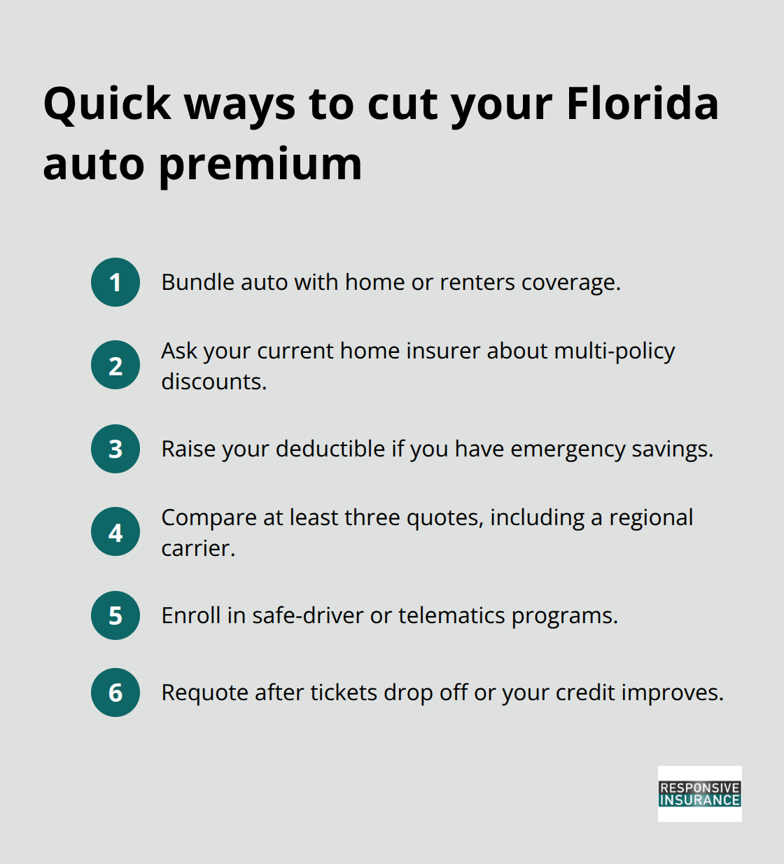 Compact checklist of actions to lower Florida auto insurance costs - Auto insurance Florida tips