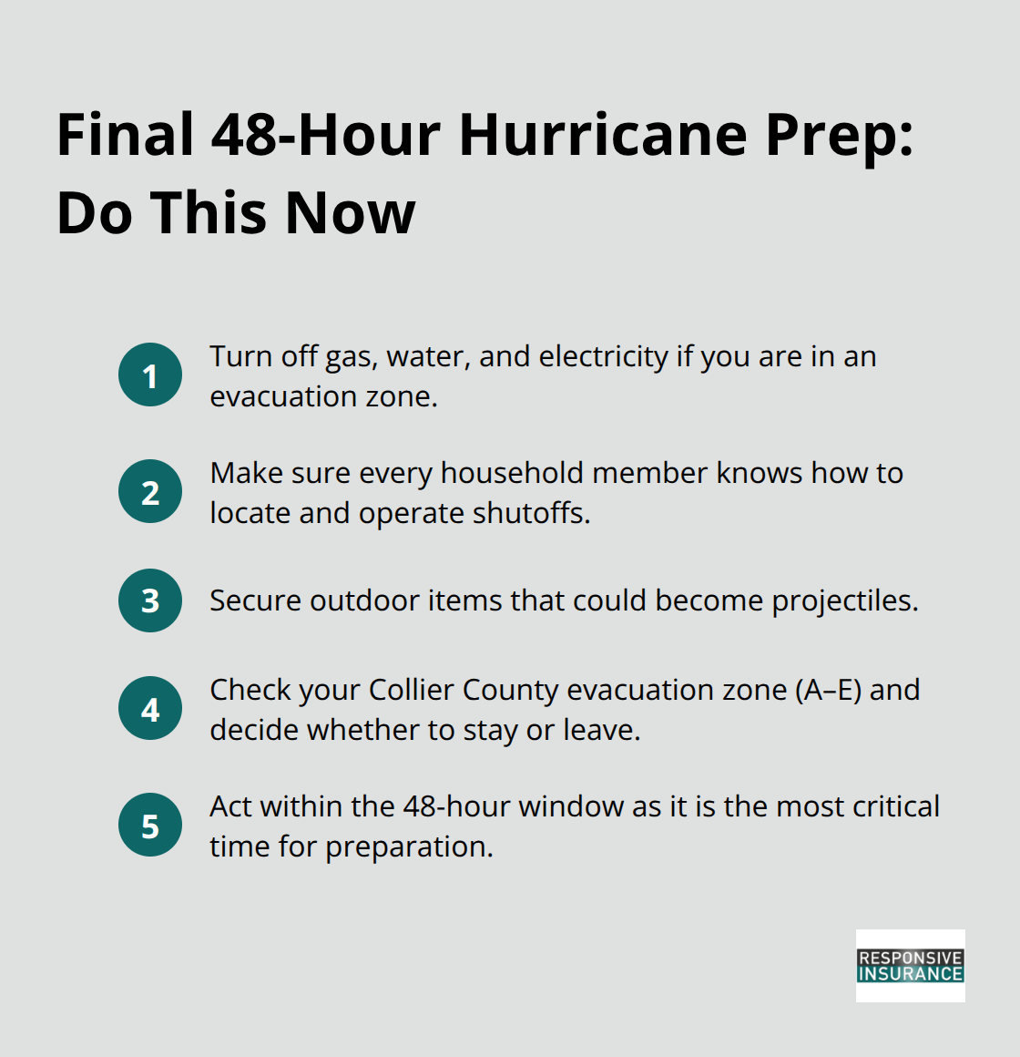 Compact checklist of last 48-hour hurricane preparation steps for Naples, Florida households
