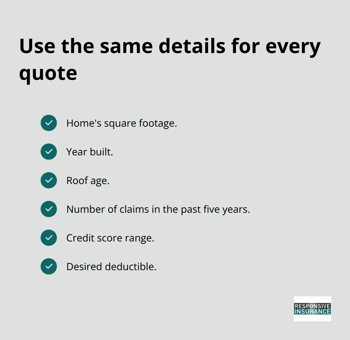 Checklist of information to keep consistent across all insurance quotes