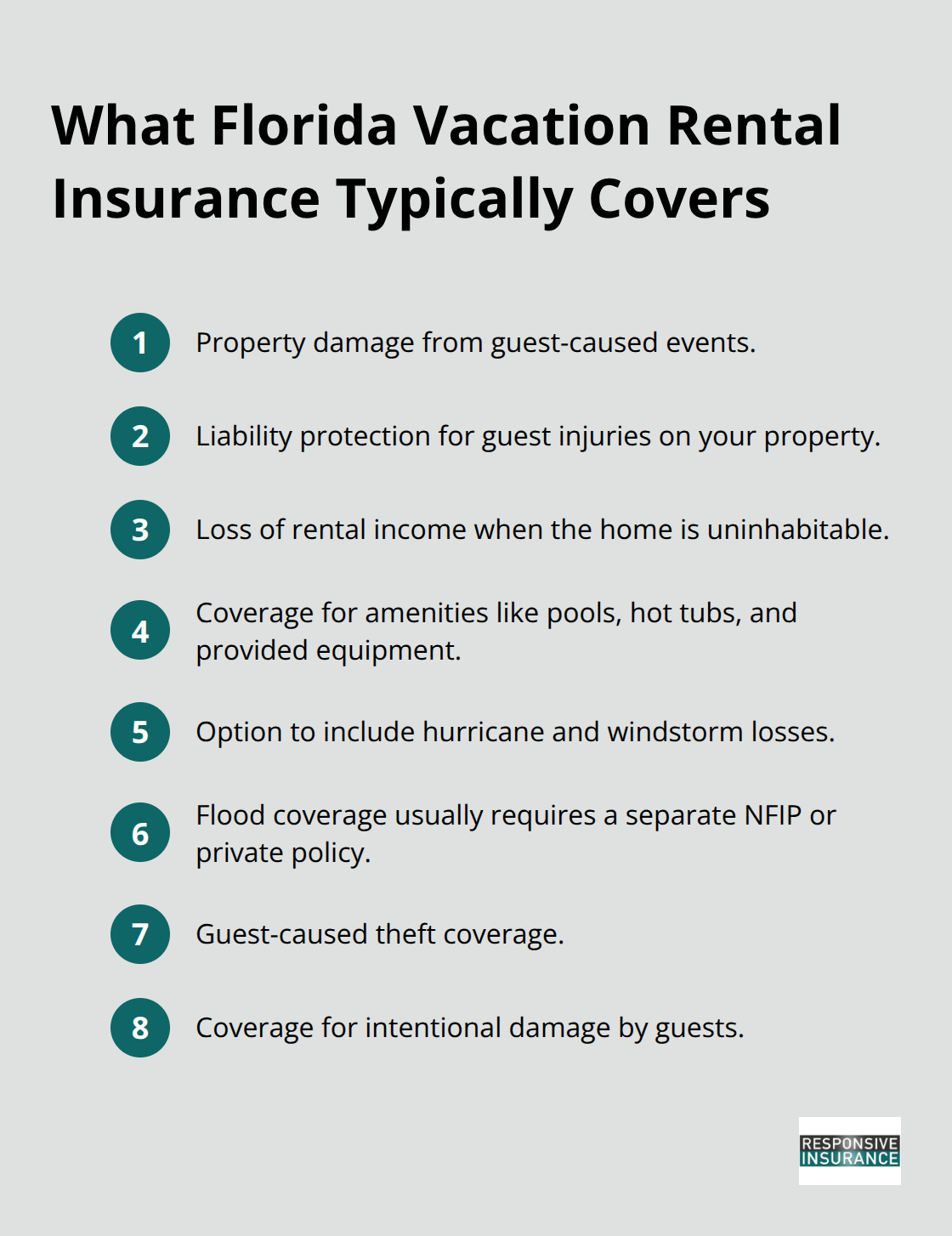 List of core coverages included in Florida vacation rental insurance policies