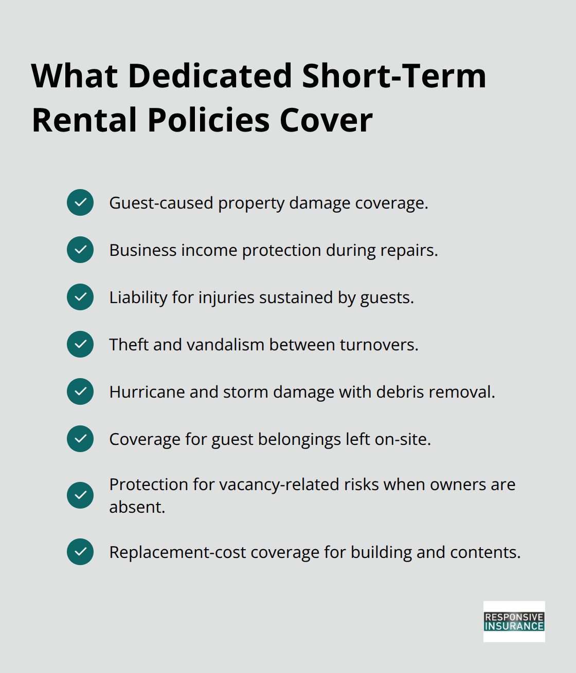 Checklist of key protections included in dedicated Florida short-term rental insurance. - airbnb insurance florida