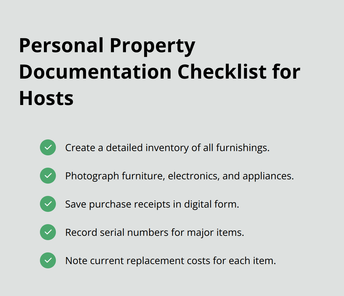 Checklist of essential documentation for insuring personal property in a short‑term rental.