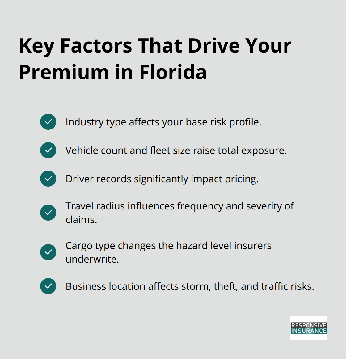Checklist of the main factors that influence Florida commercial auto insurance premiums - commercial vehicle insurance florida