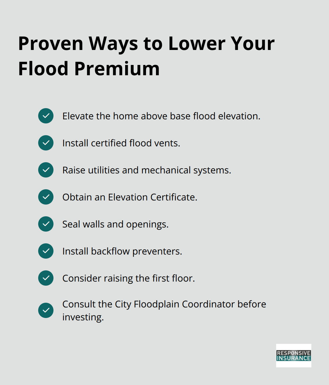 Checklist of mitigation improvements and steps that can reduce flood insurance premiums for Naples homeowners.
