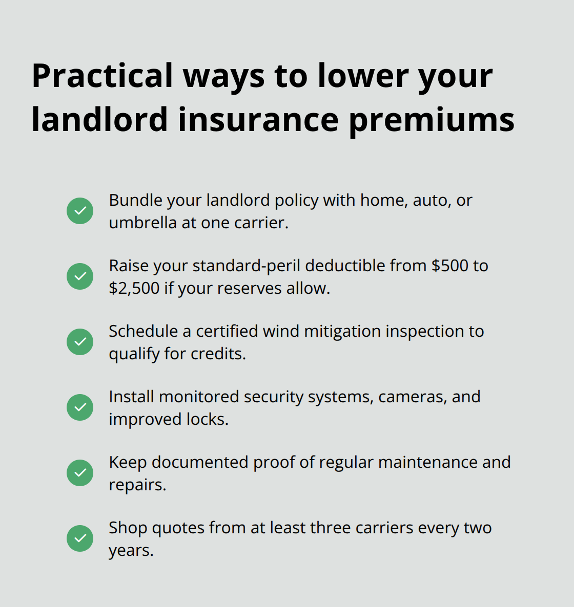 Checklist of actionable steps to reduce Florida landlord insurance costs. - landlord insurance florida cost